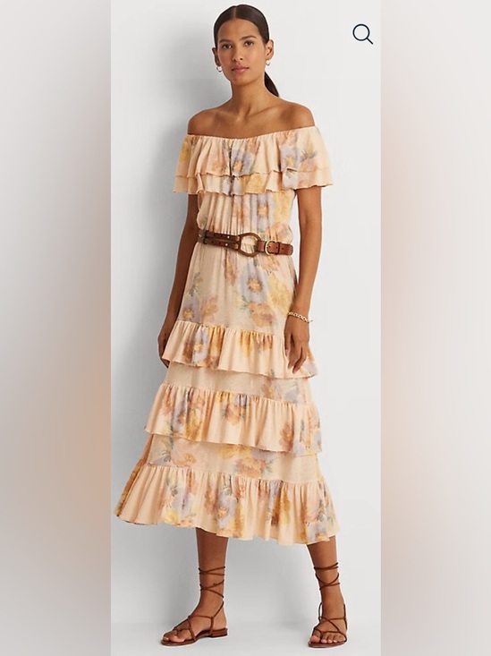 Ralph Lauren Black Label Dresses & Skirts - Ralph Lauren Black Label NWT Floral Tiered Off Shoulder Midi Dress Linen Blend L
